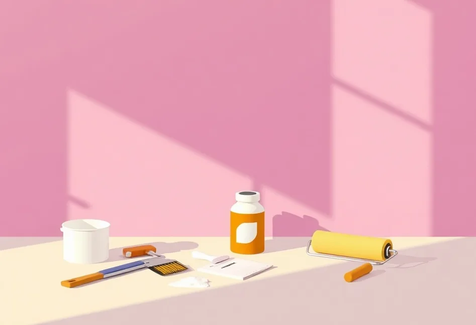 Outils de peinture disposés dans l'ordre des étapes du chantier