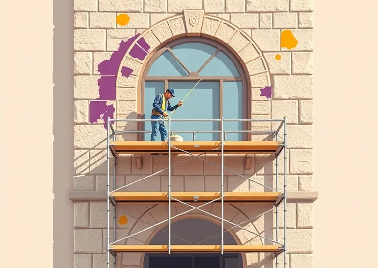 Ravalement de façade en pierre, nettoyage et application d'enduit