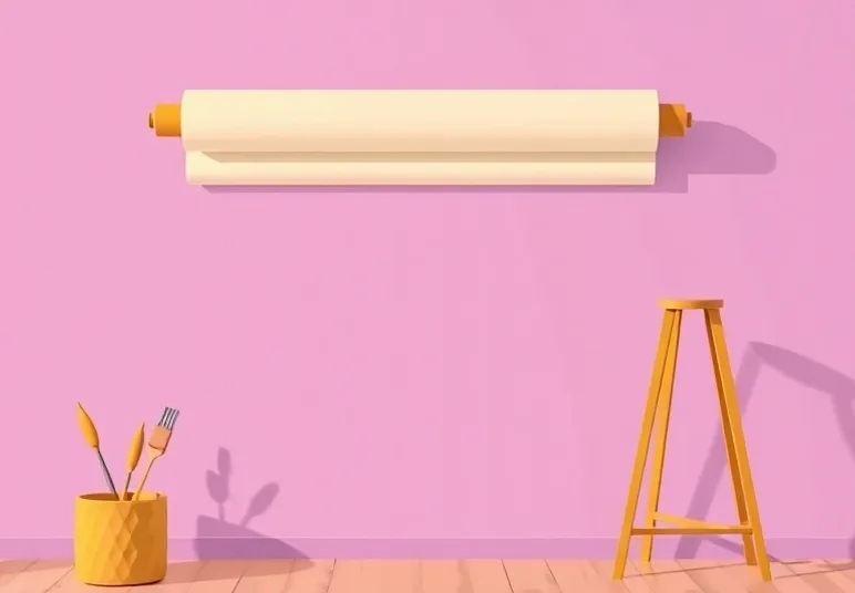 Pose de papier peint, rouleau et brosse à maroufler